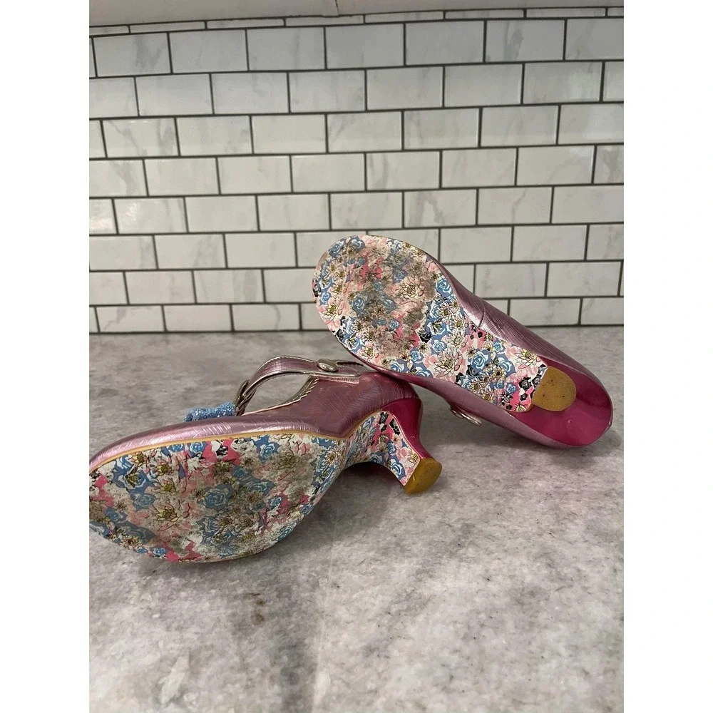 Irregular Choice Pink Purple Shimmer Mary Jane Heels with Blue Glitter Bows